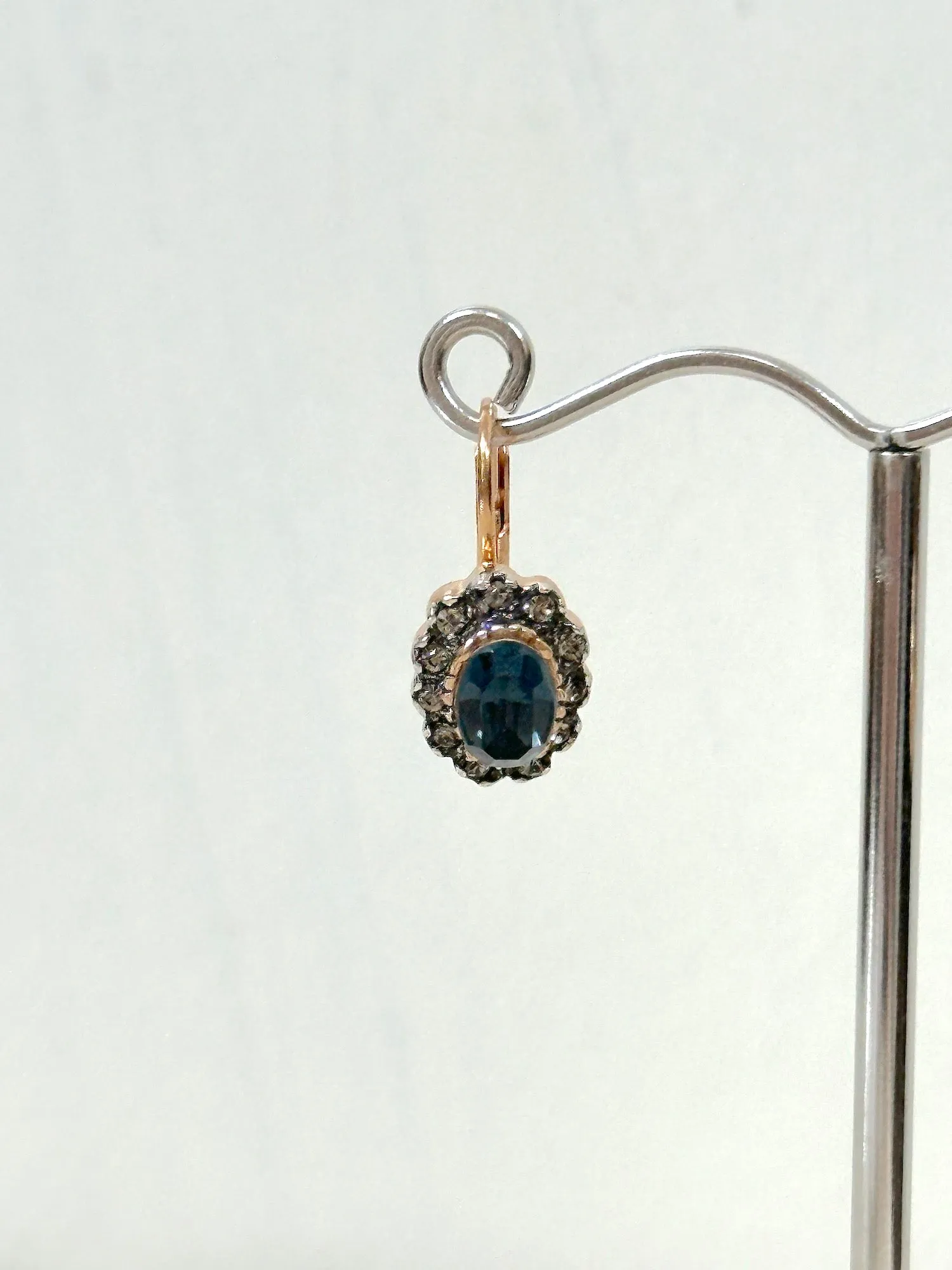 Italian Small Oval Rose Gold Earrings With Sapphire Centre