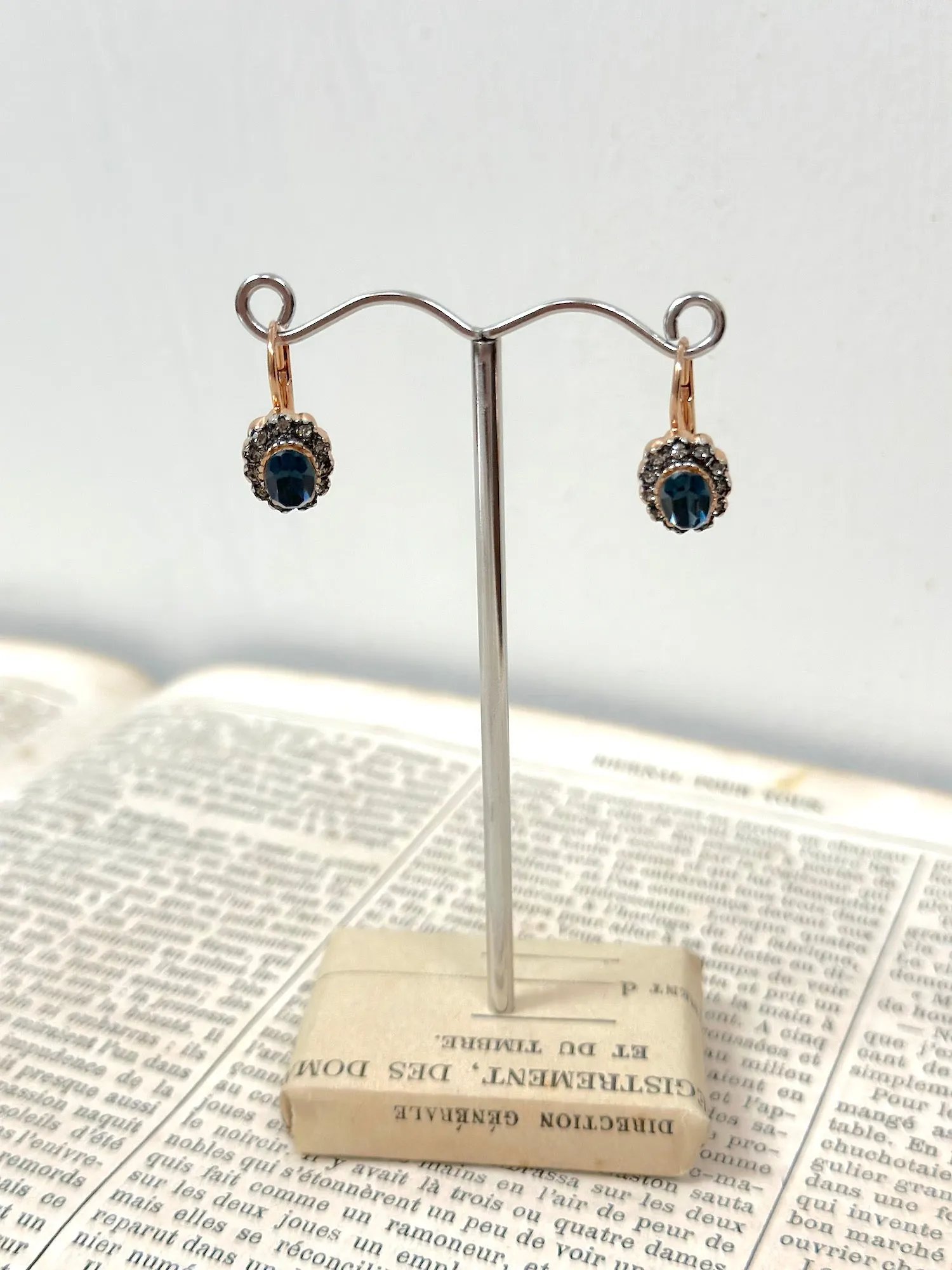 Italian Small Oval Rose Gold Earrings With Sapphire Centre