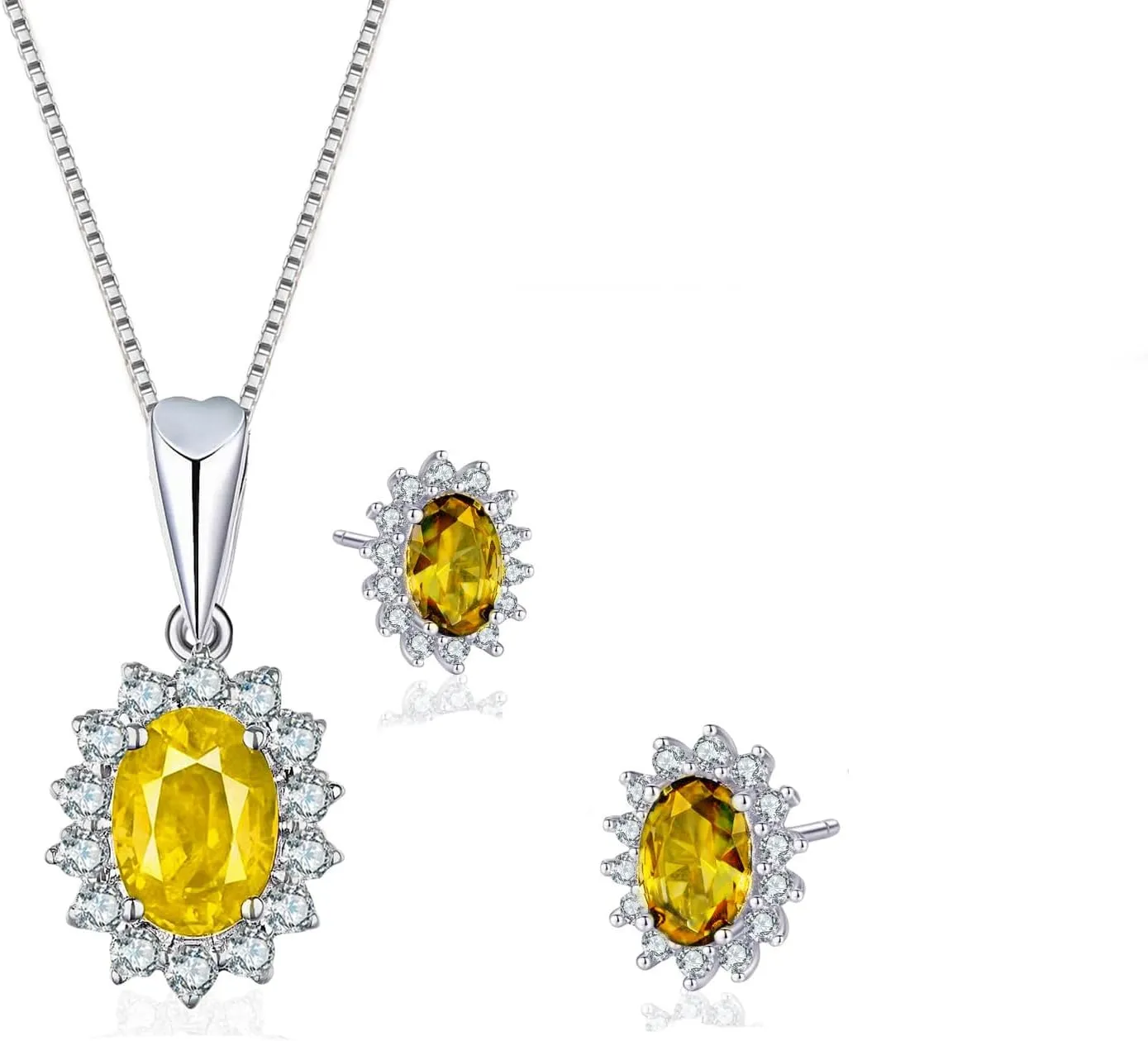 la luen S925 Silver Oval Gemstone Necklace Stud Earrings Diana Kate Middleton Class Gemstone Birthstone Sapphire Emerald Ruby Jewelry Set For Women Anniversary Wedding Birthday