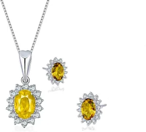 la luen S925 Silver Oval Gemstone Necklace Stud Earrings Diana Kate Middleton Class Gemstone Birthstone Sapphire Emerald Ruby Jewelry Set For Women Anniversary Wedding Birthday