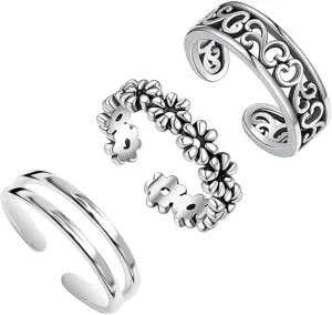 LeCalla 925 Sterling Silver Minimalist Toe Rings Set of Toe Ring Lightweight Simple Antique Open Adjustable Toe-Rings Beach Foot Jewelry Set for Women