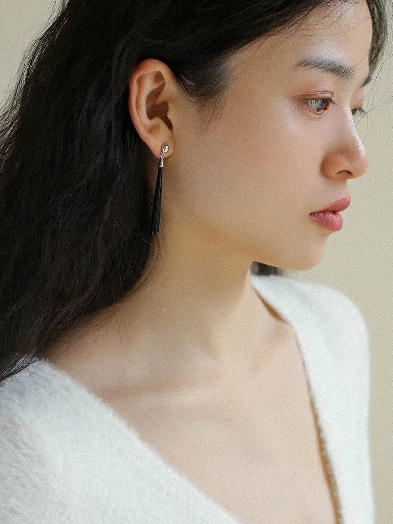 Long Teardrop Black Agate Earrings