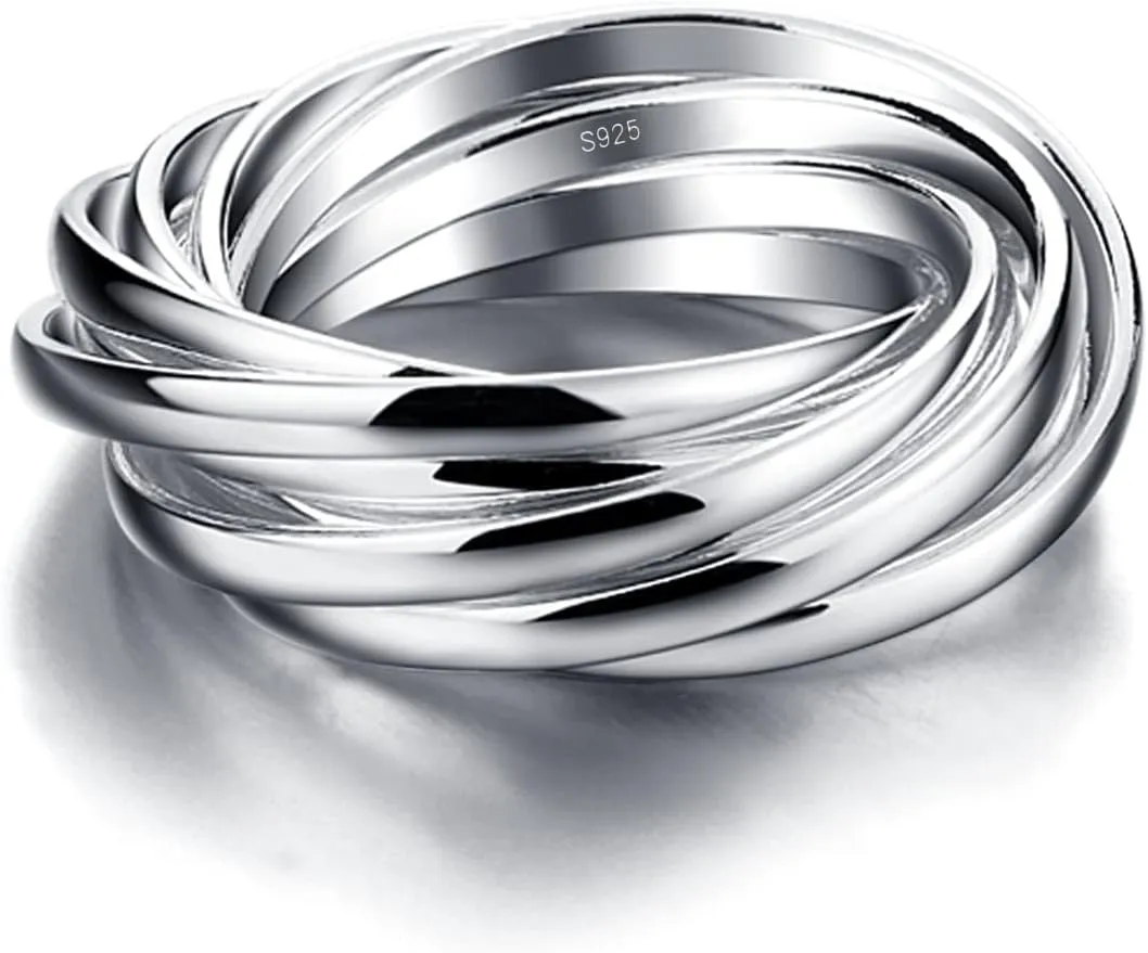 Minimalist 925 Sterling Silver Interlocking Silver Rings-Women Stacking Cross Rings in Silver/Gold-Three/Five/Nine Row Ring Size 5#-13#-Promise Ring Jewelry for Love Gift