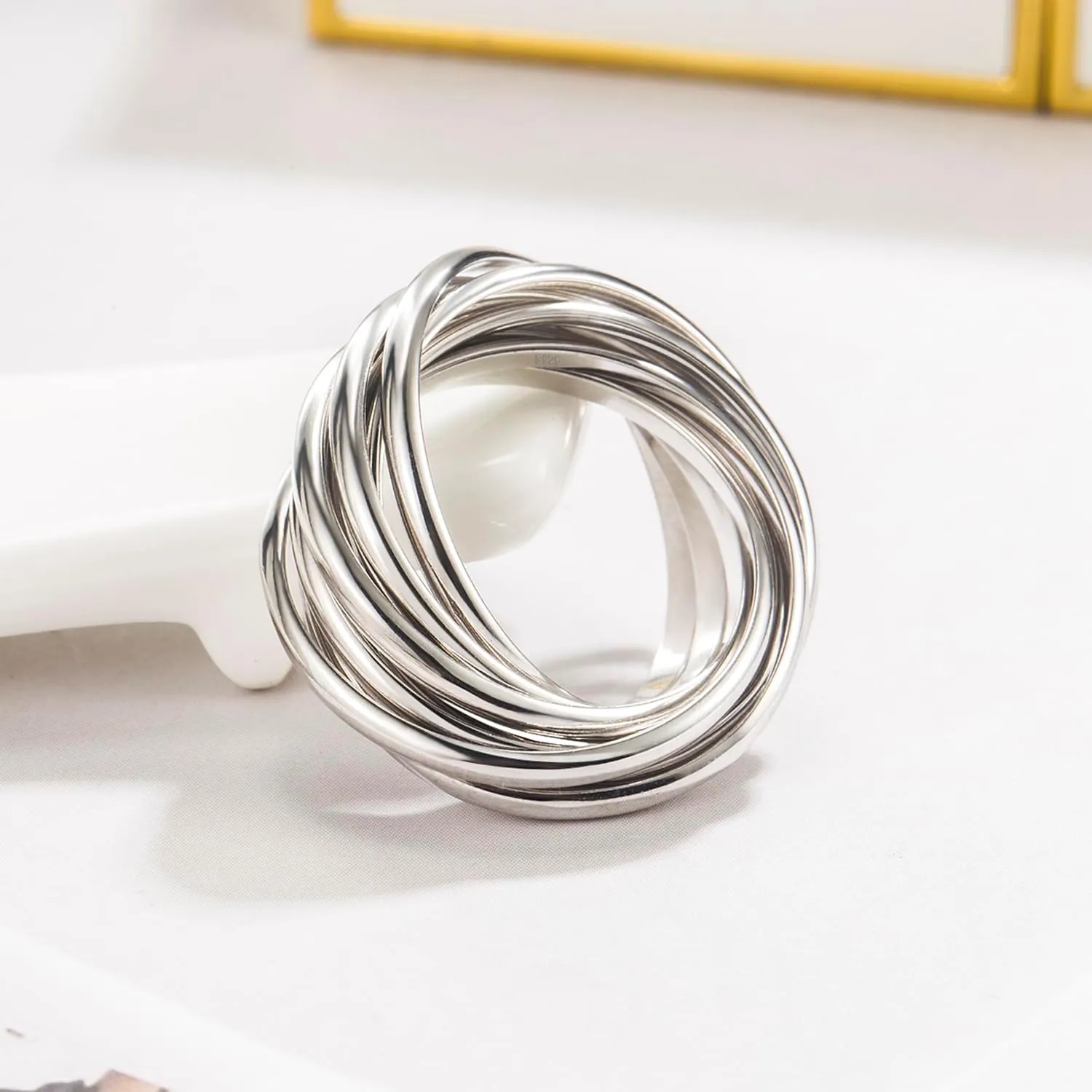 Minimalist 925 Sterling Silver Interlocking Silver Rings-Women Stacking Cross Rings in Silver/Gold-Three/Five/Nine Row Ring Size 5#-13#-Promise Ring Jewelry for Love Gift