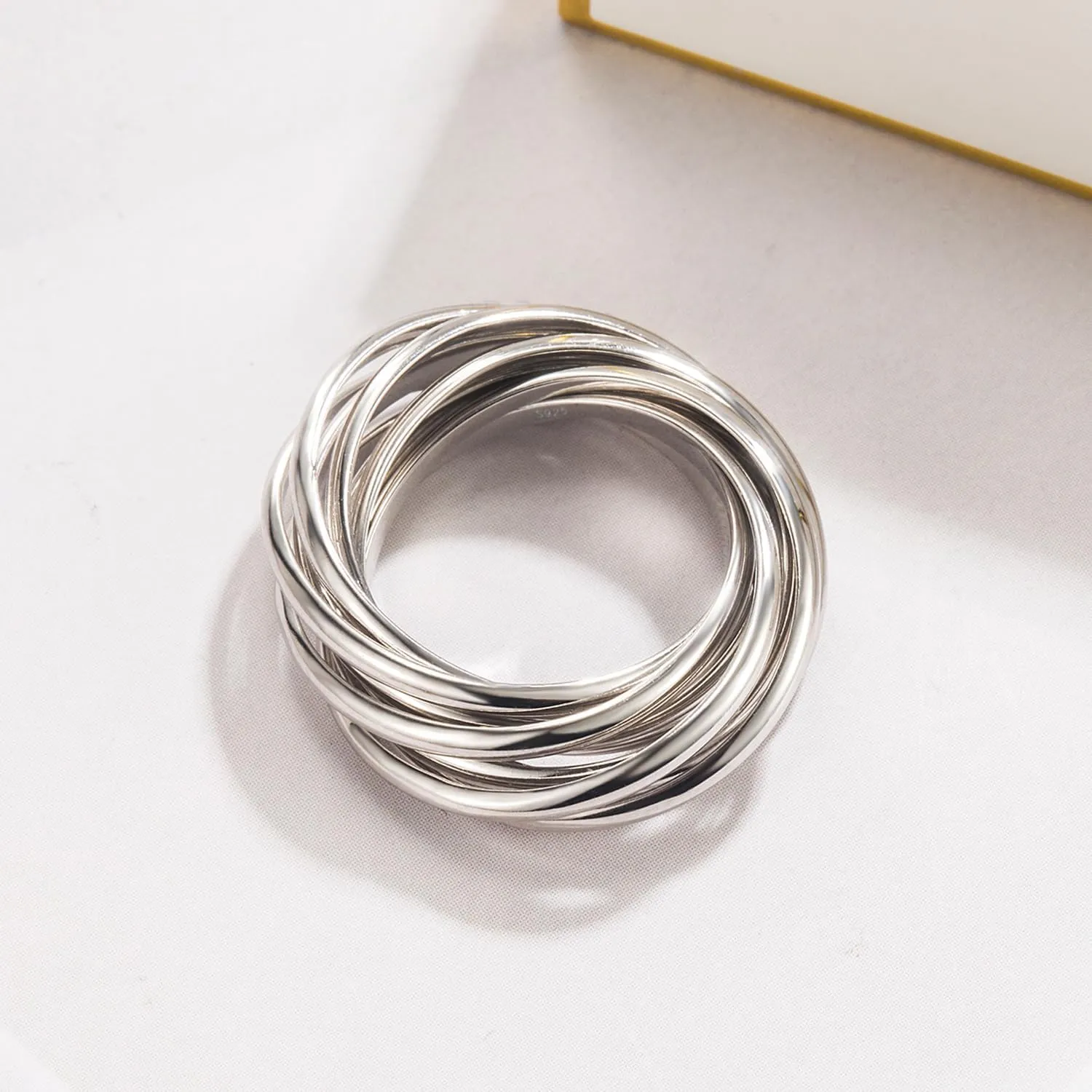Minimalist 925 Sterling Silver Interlocking Silver Rings-Women Stacking Cross Rings in Silver/Gold-Three/Five/Nine Row Ring Size 5#-13#-Promise Ring Jewelry for Love Gift
