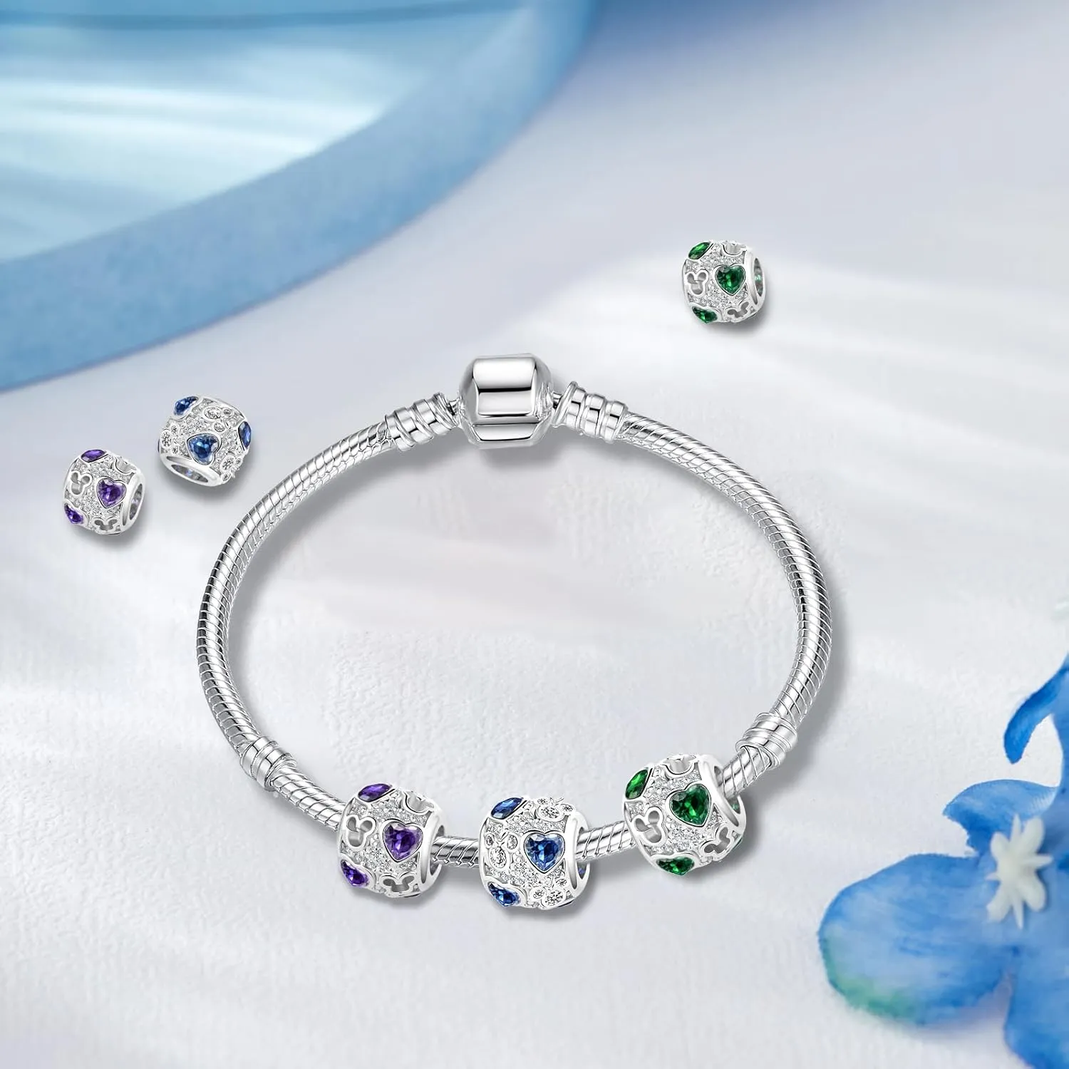 Mouse Openwork Heart Love Animal Round Charm Sparkling CZ Beads for Pandora Bracelet