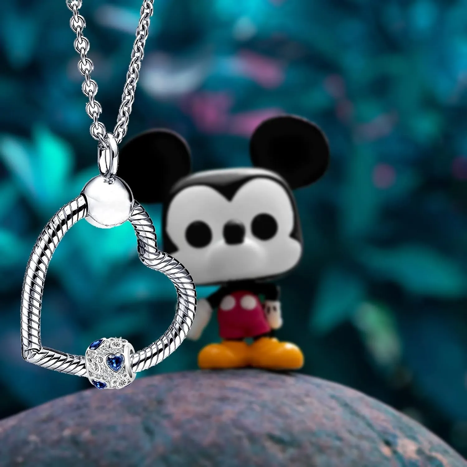 Mouse Openwork Heart Love Animal Round Charm Sparkling CZ Beads for Pandora Bracelet