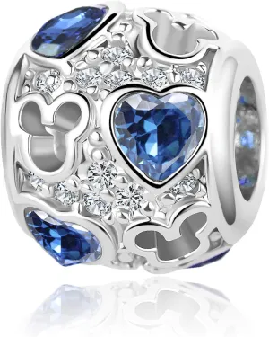 Mouse Openwork Heart Love Animal Round Charm Sparkling CZ Beads for Pandora Bracelet