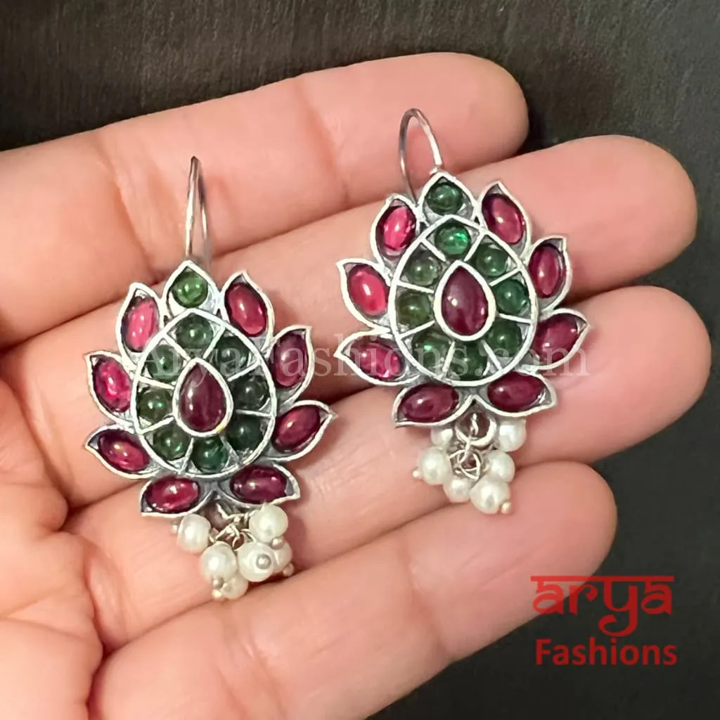 Multicolor Oxidized Silver Trendy Hoop Earrings