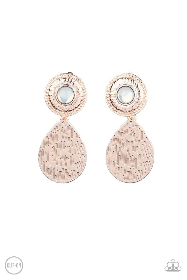 Paparazzi Earring ~ Emblazoned Edge - Rose Gold