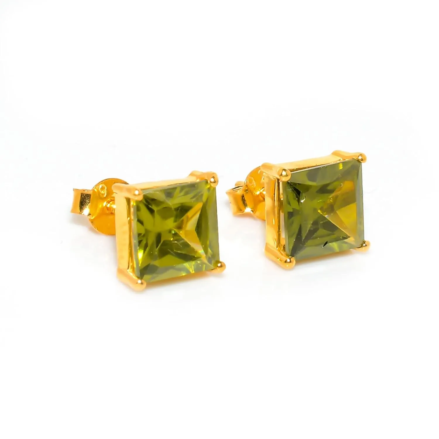 Peridot Gemstone Earrings For Men 925 Sterling Silver Ear Cuff Stud for Male Designer's Men's Jewelry (Silver, 2 piece)