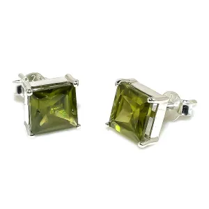 Peridot Gemstone Earrings For Men 925 Sterling Silver Ear Cuff Stud for Male Designer's Men's Jewelry (Silver, 2 piece)