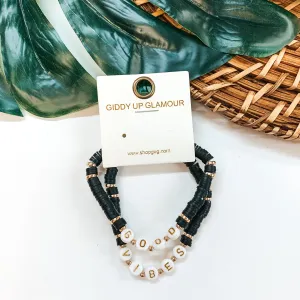 Set of Two | Good Vibes Disc Beaded Bracelets in Black