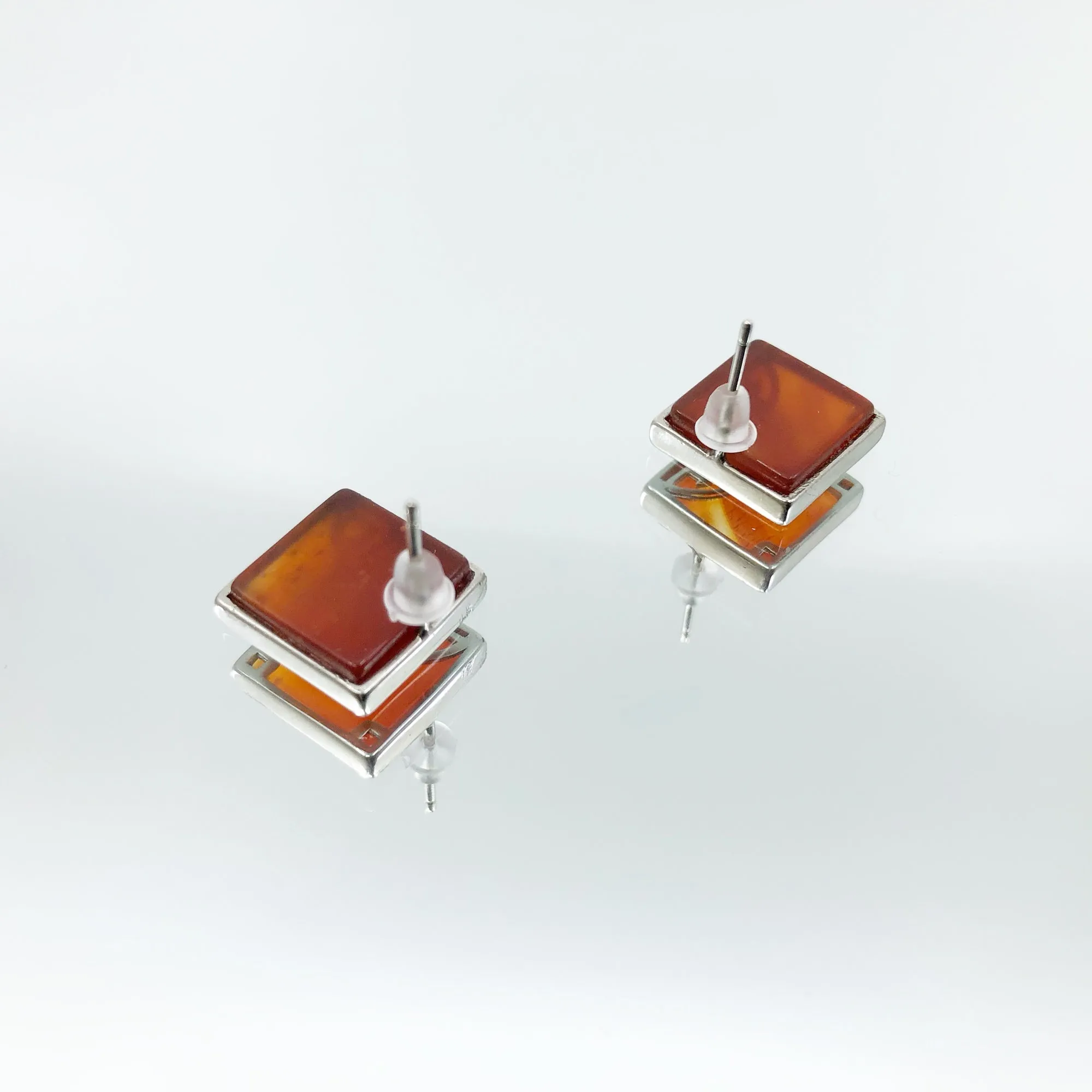 Silver Square Carnelian Studs