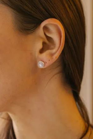 Sterling Silver Round Studs in Rainbow Moonstone