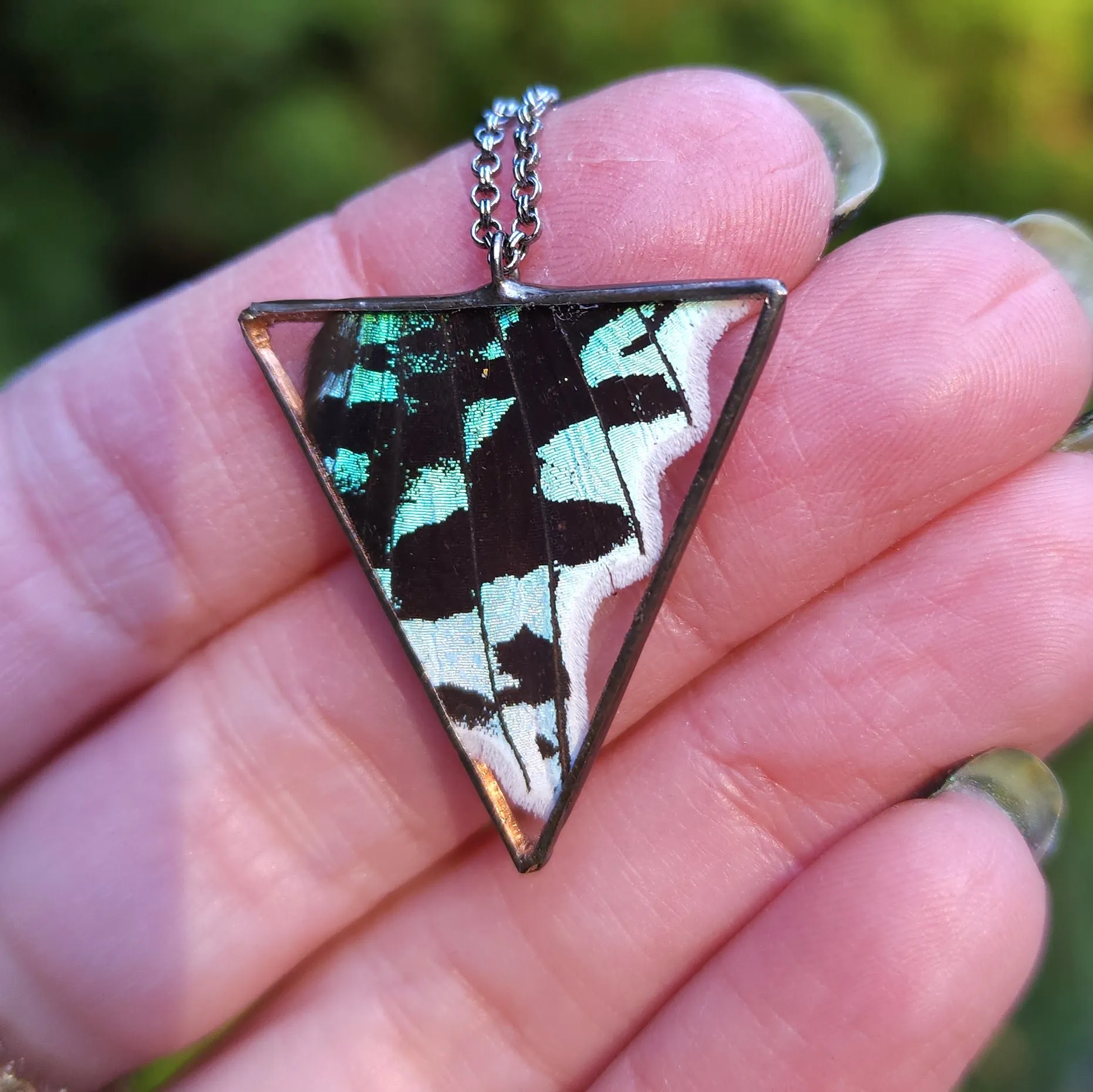Urania Emerald Moth Isosceles Necklace