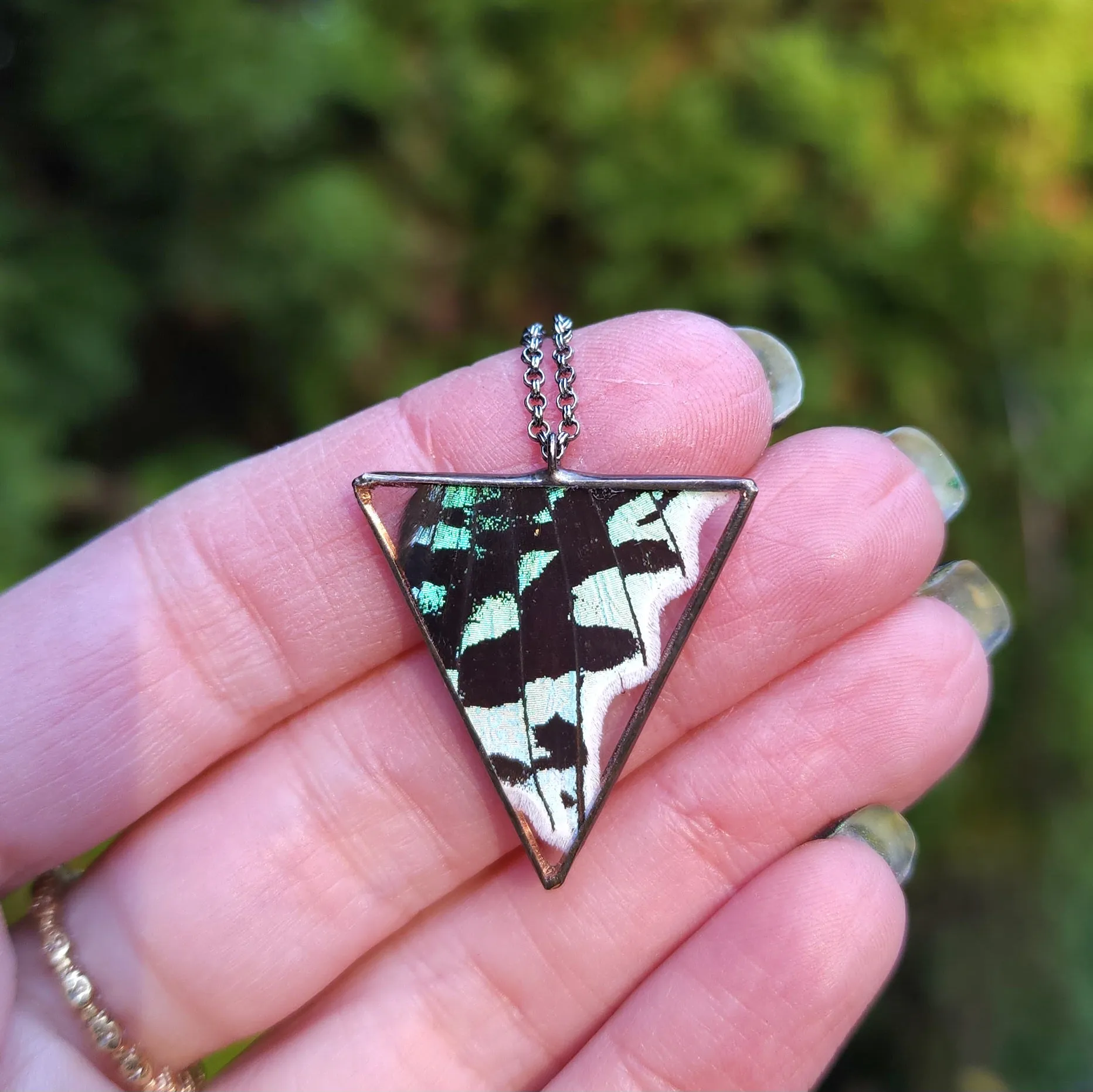 Urania Emerald Moth Isosceles Necklace