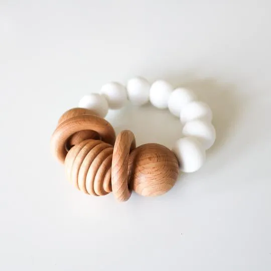Wood and Silicone Teething Rattle - White by Chelsea and Marbles