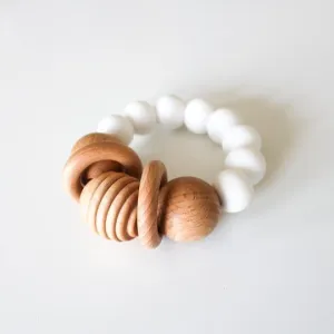 Wood and Silicone Teething Rattle - White by Chelsea and Marbles